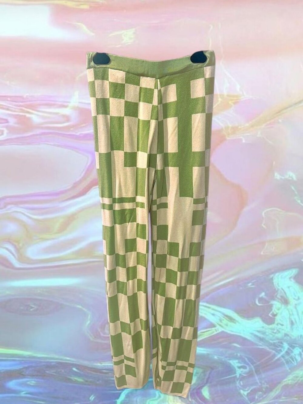 Paloma Wool Green White Checkered Stretch Pants S